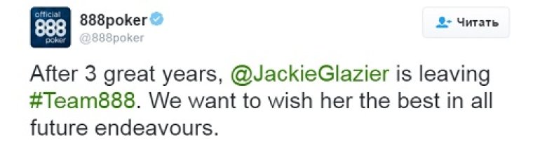 888Poker Twiiter about Jackie Glazier